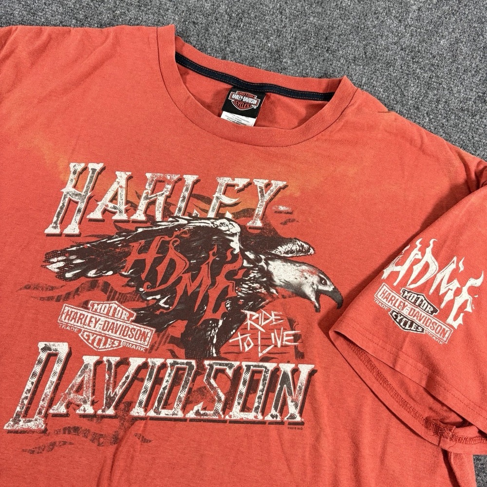 Harley Davidson Ride To Live Eagle HDMC Orange Tee Size XL Las Vegas NV READ